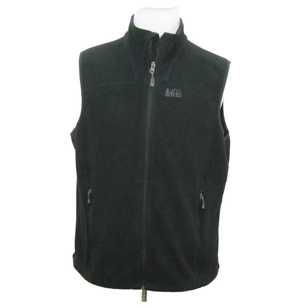 REI Mens XL Fleece Vest Jacket Black Sleeveless Full Zip Sweatshirt Sweater Top